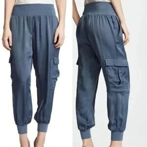Cinq a Sept Giles Satin Cargo Pants Womens Size Medium Dark Gray Joggers